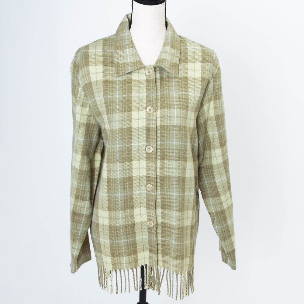 Fringe trim shacket wool blend flannel shacket Norton McNaughton 12